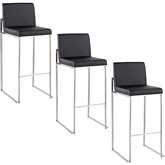 Fuji 30" High Back Bar Stool in Stainless Steel & Black Leatherette (Set of 3)